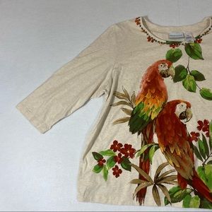 Alfred Dunner Floral Top  Long Sleeve Tee Floral Blouse Tropical Embelli…